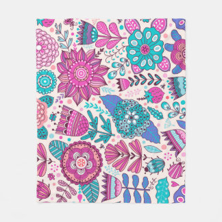 Botanic doodle flowers, seamless, vintage texture. fleece blanket