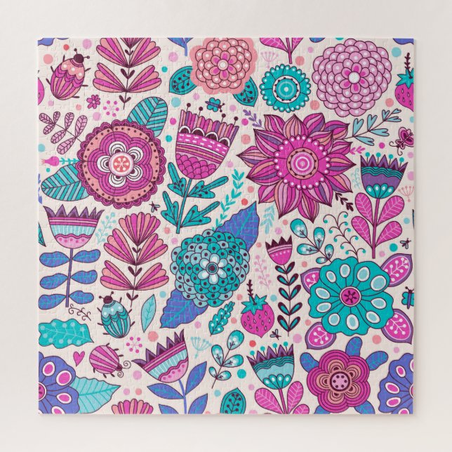 Botanic doodle flowers, seamless, vintage texture. jigsaw puzzle (Vertical)