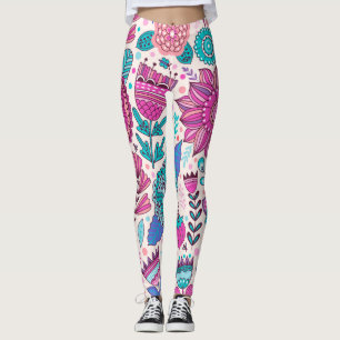 Botanic doodle flowers, seamless, vintage texture. leggings
