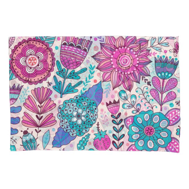 Botanic doodle flowers, seamless, vintage texture. pillowcase (Front)