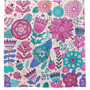 Botanic doodle flowers, seamless, vintage texture. shower curtain