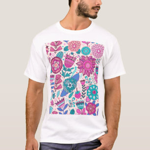 Botanic doodle flowers, seamless, vintage texture. T-Shirt