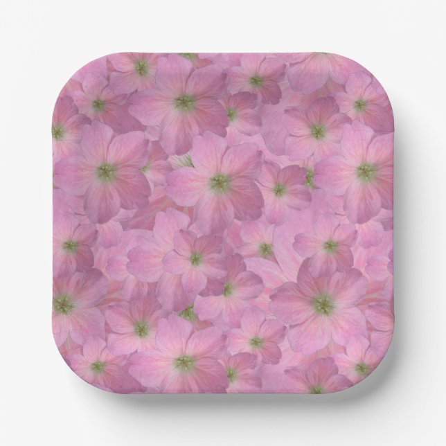 Botanic Garden Pink Flowers Paper Plates (Front)