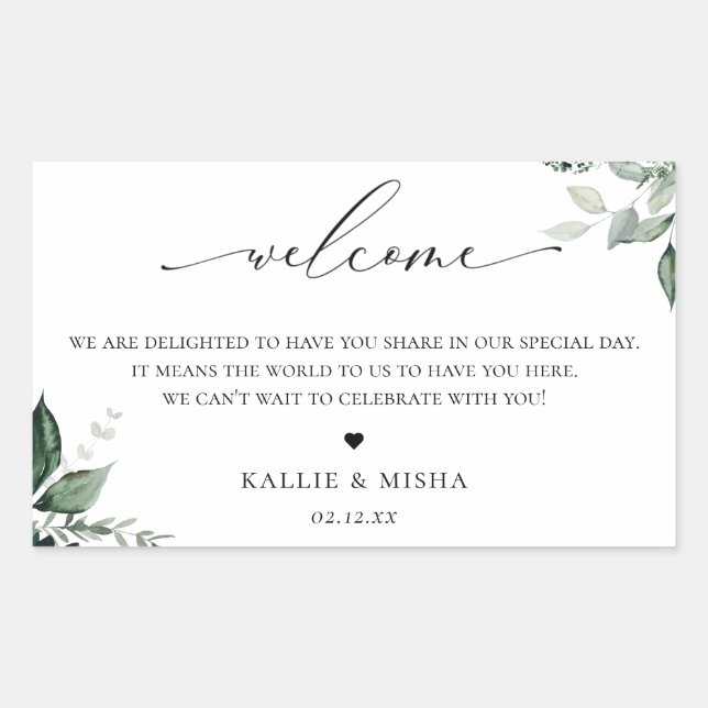 Botanic Greenery Wedding Guest Welcome Bag Rectangular Sticker (Front)