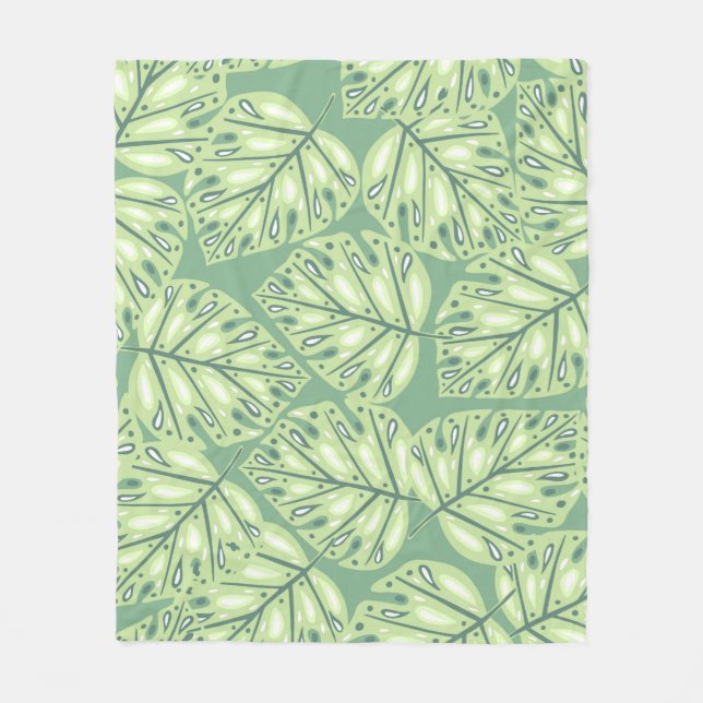 Botanic jungle seamless pattern in pastel green co fleece blanket (Front)
