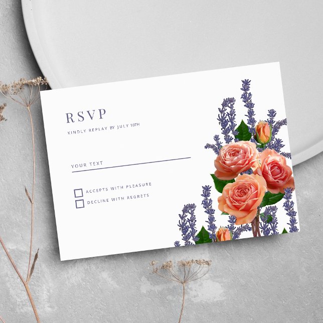 Botanic lavender peach rose flowers RSVP Invitation (Botanic lavender peach rose flowers RSVP)