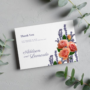 Botanic lavender peach rose flowers Thank You  Invitation