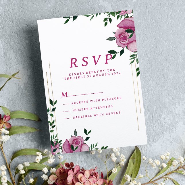Botanic lilac green gold rose floral RSVP  Invitation (Botanic lilac green gold rose floral RSVP)