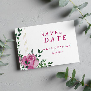 Botanic lilac green gold rose floral Save the Date Invitation