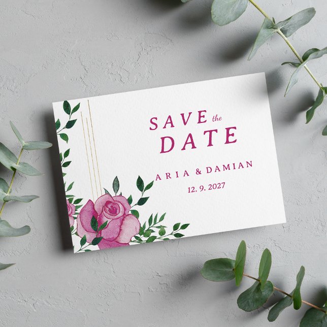 Botanic lilac green gold rose floral Save the Date Invitation (Botanic lilac green gold rose floral Save the Date)