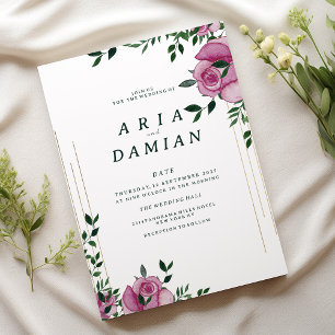 Botanic lilac green gold rose floral Wedding Invitation