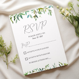 Botanic mint dark green foliage greenery RSVP Invitation