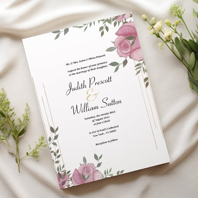 Botanic mint pink white romantic floral wedding  invitation (Botanic mint pink white romantic floral wedding)