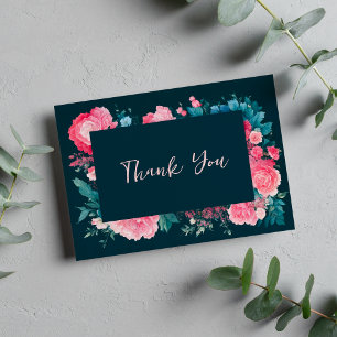 Botanic nordic blue green pink floral Thank You Enclosure Card