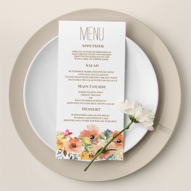 Botanic orange yellow pink floral Wedding Menu (Botanic orange yellow pink floral Wedding Menu )