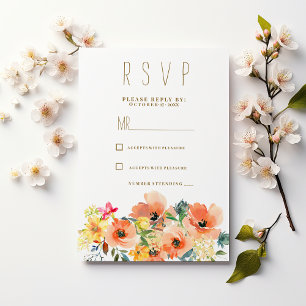 Botanic orange yellow pink summer floral RSVP Invitation