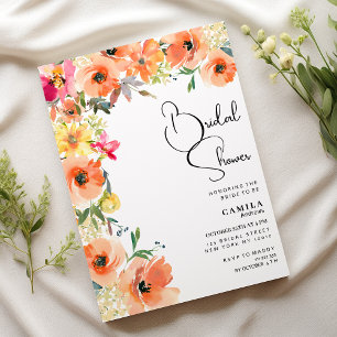 Botanic orange yellow summer floral Bridal Shower  Invitation