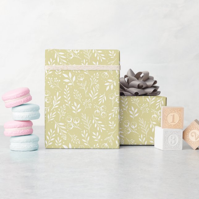 Botanic Pattern Muted Yellow - Wrapping Paper Roll (Baby Shower)
