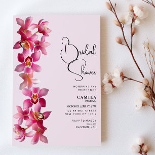 Botanic pink burgundy orchids flower Bridal Shower Invitation