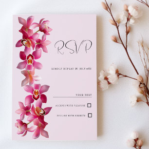 Botanic pink burgundy orchids flowers RSVP Invitation