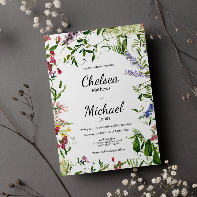 Botanic pink lilac blue mint floral wedding invitation (Botanic pink lilac blue mint floral wedding)