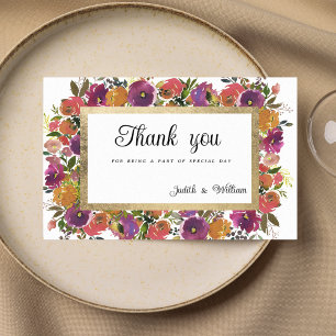 Botanic purple orange pink gold floral Thank You Invitation
