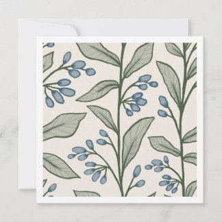 Botanic Reverie Blue Florals Green Leaves Art Card