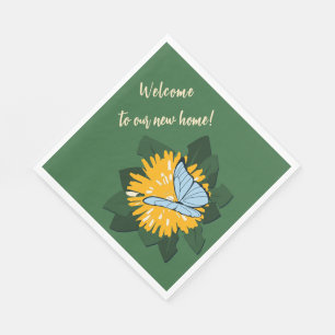 Botanic Stylised Dandelion Butterfly Yellow Green Napkin