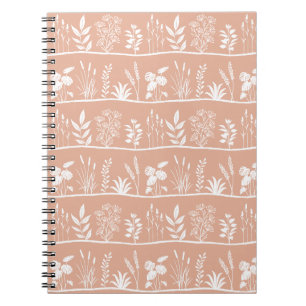 Botanic Whisper White Plants Silhouette Peach Notebook