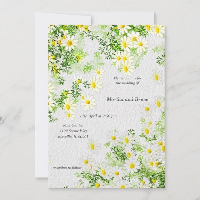 Botanic with leaves and white daisies invitation (Front)