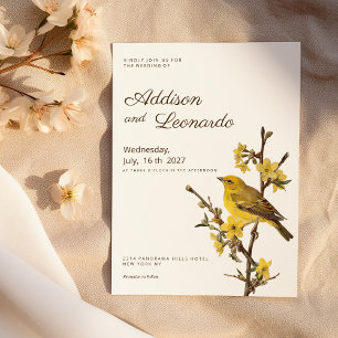 Botanic yellow bird apple flower summer Wedding  Invitation