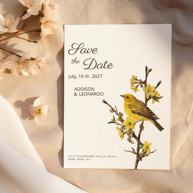 Botanic yellow bird flower summer Save the Date  Invitation (Botanic yellow bird flower summer Save the Date)