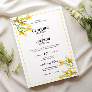 Botanic yellow orange green spring floral wedding invitation
