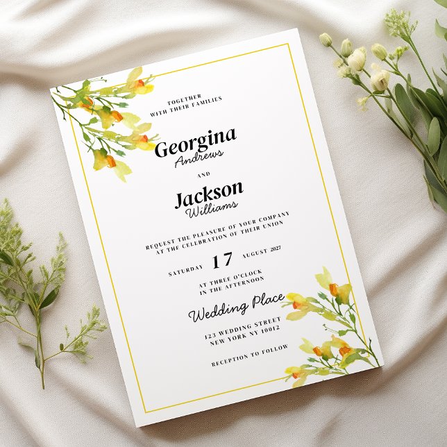 Botanic yellow orange green spring floral wedding invitation (Botanic yellow orange green spring floral wedding)