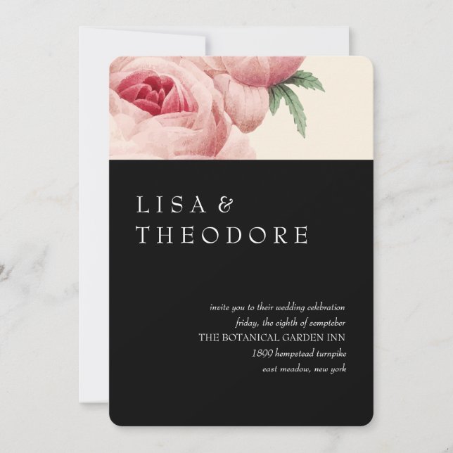 Botanica | Black Vintage  Wedding Invitation (Front)