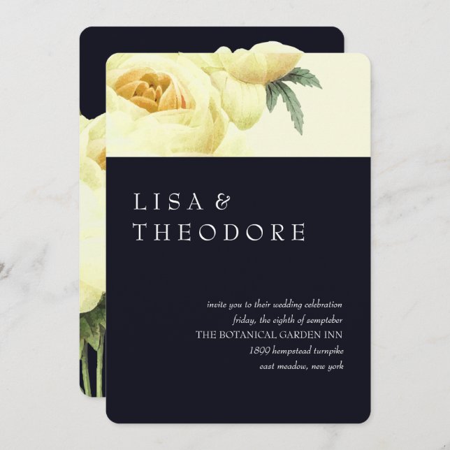 Botanica | Blue Yellow Vintage  Wedding Invitation (Front/Back)