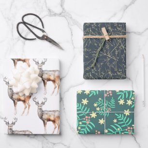 Botanica Christmas Modern Reindeer Wrapping Paper Sheet