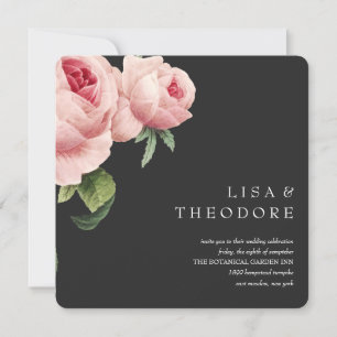 Botanica   Grey Vintage pink rose Wedding Invitation