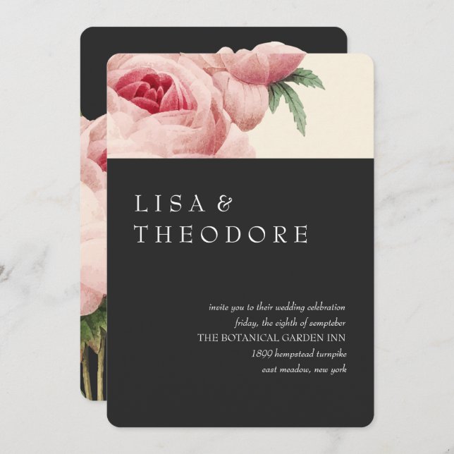 Botanica | Grey Vintage  Wedding Invitation (Front/Back)