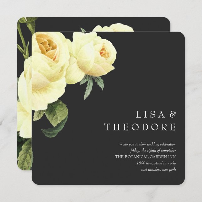Botanica | Grey Yellow Vintage rose Wedding Invitation (Front/Back)