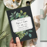 Botanica Night Save the Date Card<br><div class="desc">Vintage botanical save the date card displays your wedding details uniquely arranged in inky off-black block and calligraphy lettering,  on a background of painted green watercolor leaves,  branches,  ferns and foliage. A rich off-black background adds drama and elegance. Save the dates reverse to solid pastel sage green.</div>