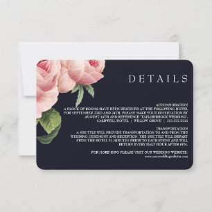 Botanica Pink Blue Vintage Wedding details Invitation