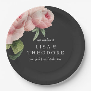 Botanica Pink Grey vintage flower Wedding Paper Plate