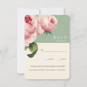 Botanica Sage Vintage Wedding RSVP meal option Invitation