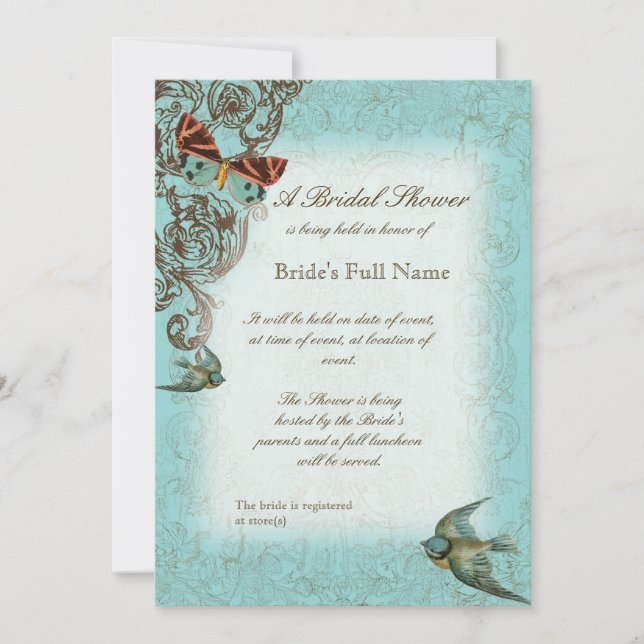 Botanica Wedding Bridal Shower Invite - Aqua Blue (Front)