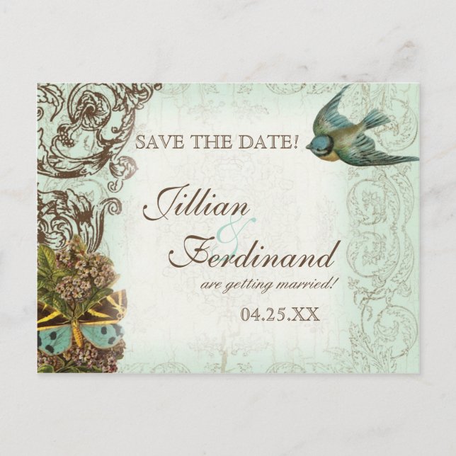 Botanica Wedding Postcard Save the Date - Blue (Front)
