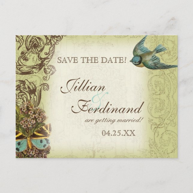 Botanica Wedding Postcard Save the Date - Green (Front)