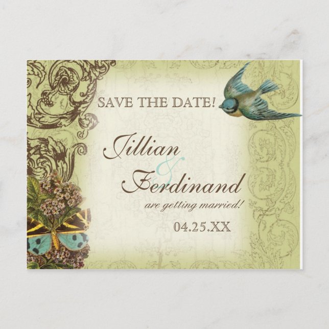 Botanica Wedding Postcard Save the Date - Green (Front)