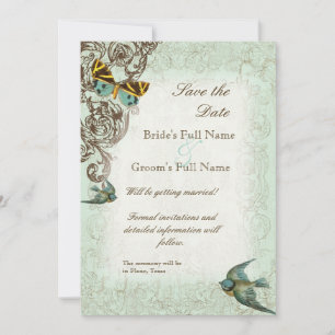 Botanica Wedding Save the Date Invite - Blue Green