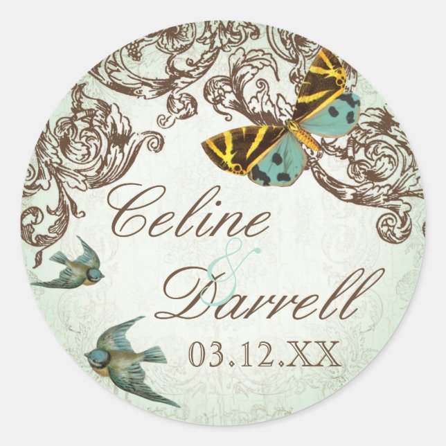 Botanica Wedding Sticker or Seal - Aqua Blue (Front)